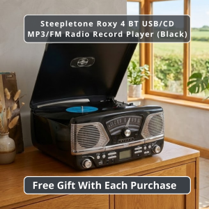 Steepletone Roxy 4 BT USB/CD Encode MP3/FM Radio Record Player (Black)