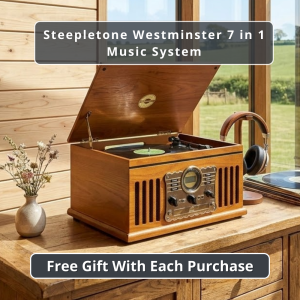 Steepletone Westminster 7 in 1 Bluetooth 3-Speed Nostalgia Record Player DAB+ FM Radio CD Player with Bluetooth