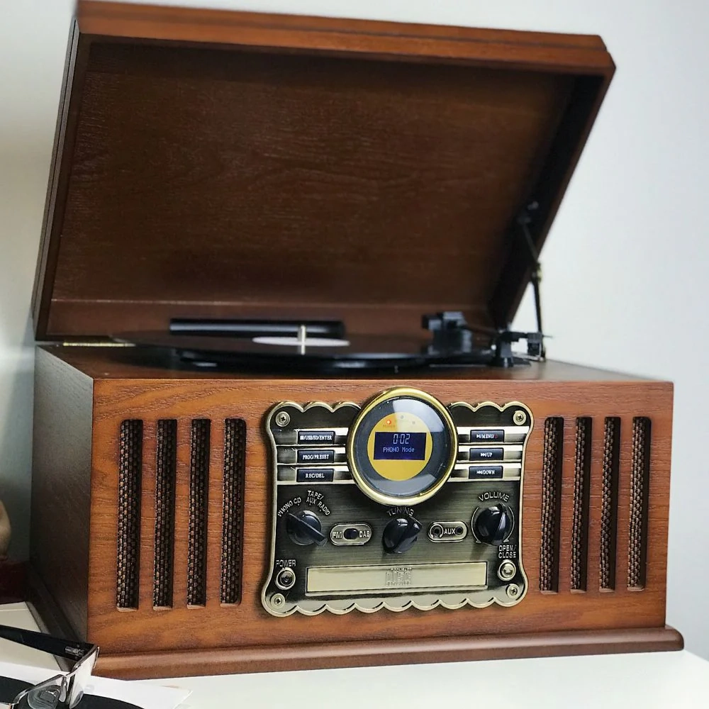 Steepletone Westminster 7 in 1 Bluetooth 3-Speed Nostalgia Record Player DAB+ FM Radio CD Player with Bluetooth