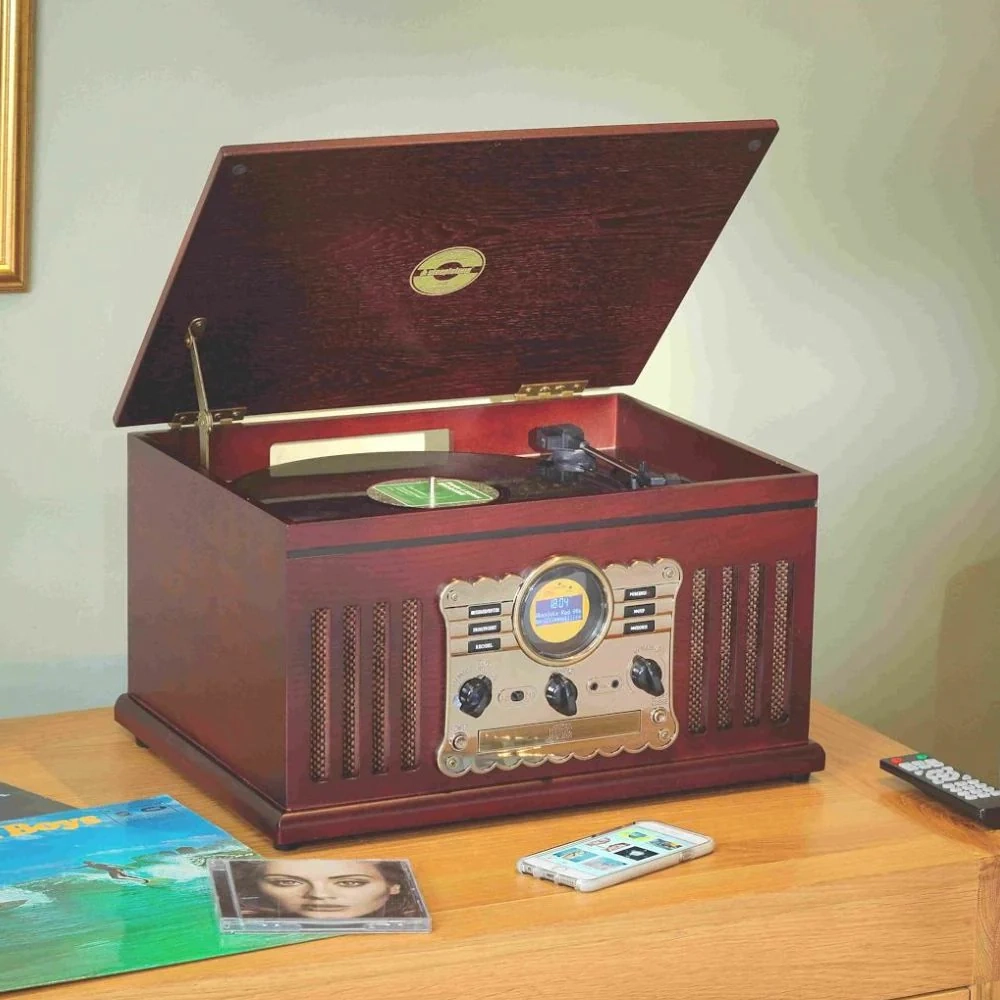 Steepletone Westminster 7 in 1 Bluetooth 3-Speed Nostalgia Record Player DAB+ FM Radio CD Player with Bluetooth