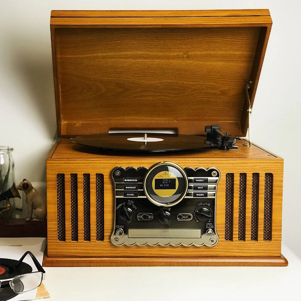 Steepletone Westminster 7 in 1 Bluetooth 3-Speed Nostalgia Record Player DAB+ FM Radio CD Player with Bluetooth
