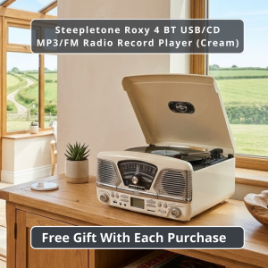 Steepletone Roxy 4 BT USB/CD Encode MP3/FM Radio Record Player (Cream)