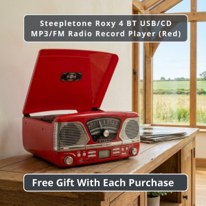 Steepletone Roxy 4 BT USB/CD Encode MP3/FM Radio Record Player (Red)