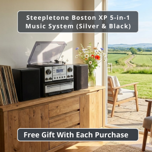 Steepletone Boston XP 5-in-1 Music System with CD Player Bluetooth Playback & USB Recording Silver & Black
