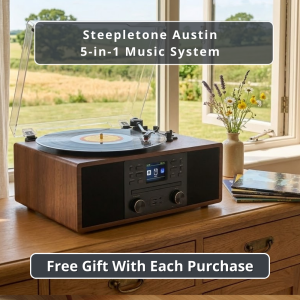 Steepletone Austin 5-in-1 Music System with CD Player, Bluetooth, DAB+ & FM Radio, USB Playback