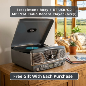 Steepletone Roxy 4 BT USB/CD Encode MP3/FM Radio Record Player (Grey)