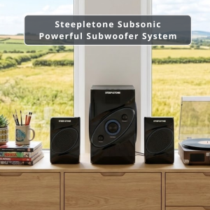 Steepletone Subsonic Powerful Subwoofer Three-Part System with Bluetooth and Remote Control