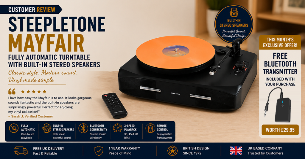 Steepletone Mayfair Fully Automatic Record Player with Built-In Speakers