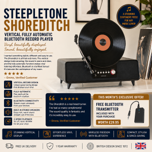 Steepletone Shoreditch Vertical Fully Automatic Bluetooth Record Player