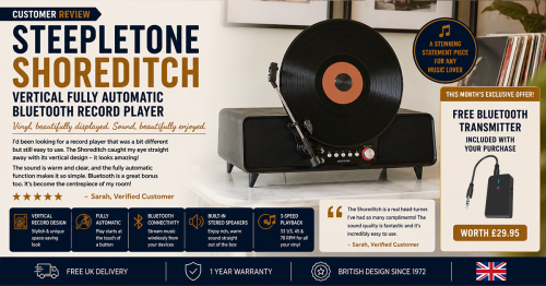 Steepletone Shoreditch Vertical Fully Automatic Bluetooth Record Player