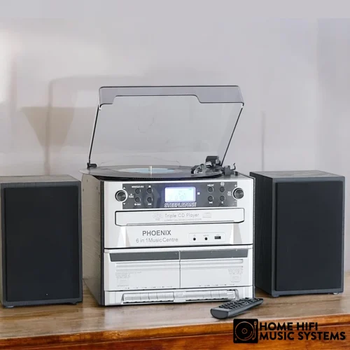 Steepletone Phoenix 6-in-1 High Powered Music System with Triple CD Player, Twin Cassette, and MP3 Recording