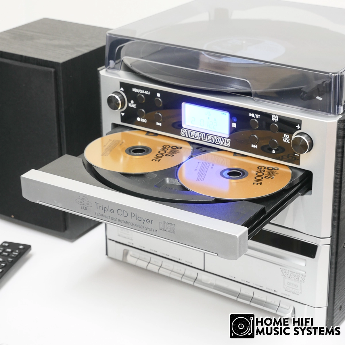 Steepletone Phoenix 6-in-1 High Powered Music System with Triple CD Player, Twin Cassette, and MP3 Recording