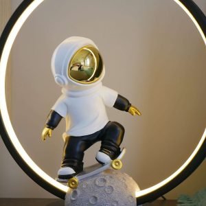 Steepletone Astro Skate Bedside Light - Ultra Cool Astronaut figurine with Warm Glow LED Ring Light - Image 3