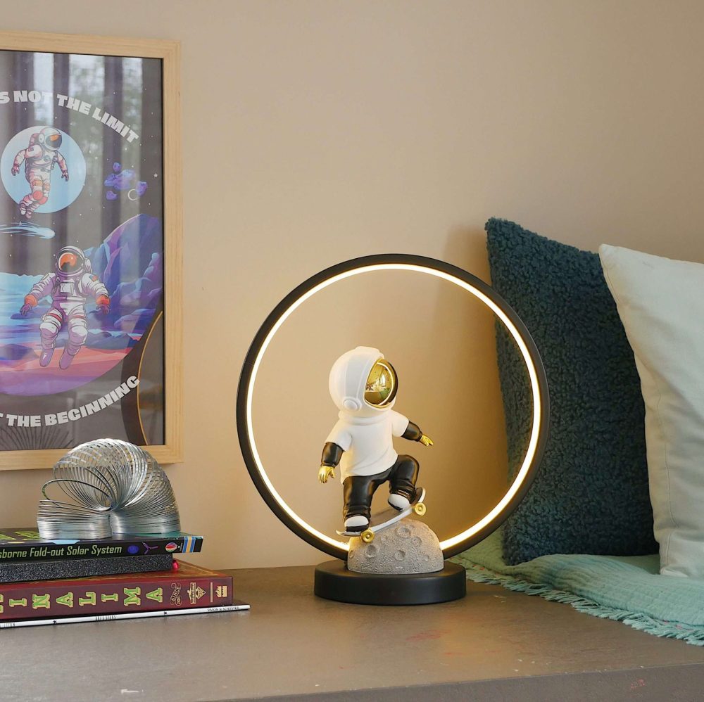 Steepletone Astro Skate Bedside Light - Ultra Cool Astronaut figurine with Warm Glow LED Ring Light - Image 4