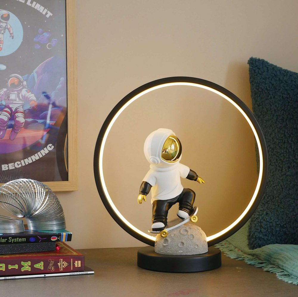 Steepletone Astro Skate Bedside Light - Ultra Cool Astronaut figurine with Warm Glow LED Ring Light - Image 5
