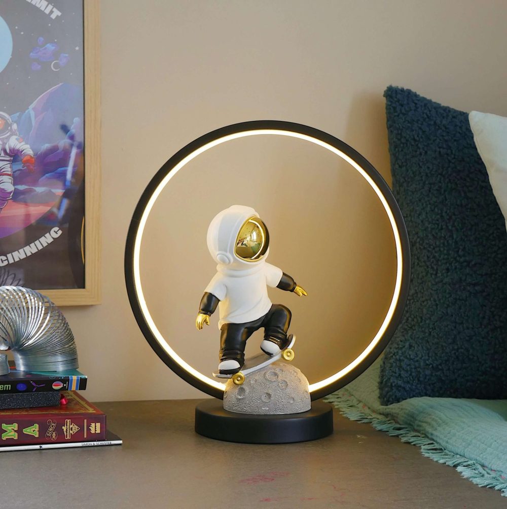 Steepletone Astro Skate Bedside Light - Ultra Cool Astronaut figurine with Warm Glow LED Ring Light - Image 6