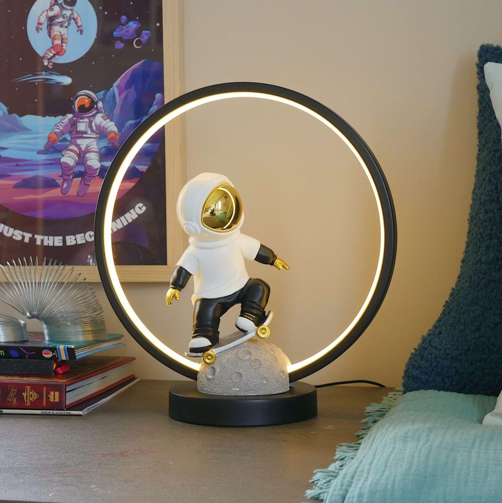 Steepletone Astro Skate Bedside Light - Ultra Cool Astronaut figurine with Warm Glow LED Ring Light