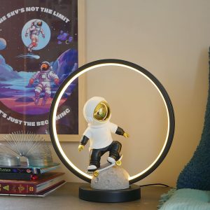 Steepletone Astro Skate Bedside Light - Ultra Cool Astronaut figurine with Warm Glow LED Ring Light - Image 8