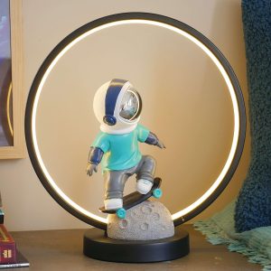Steepletone Astro Skate Bedside Light - Ultra Cool Astronaut figurine with Warm Glow LED Ring Light - Image 9