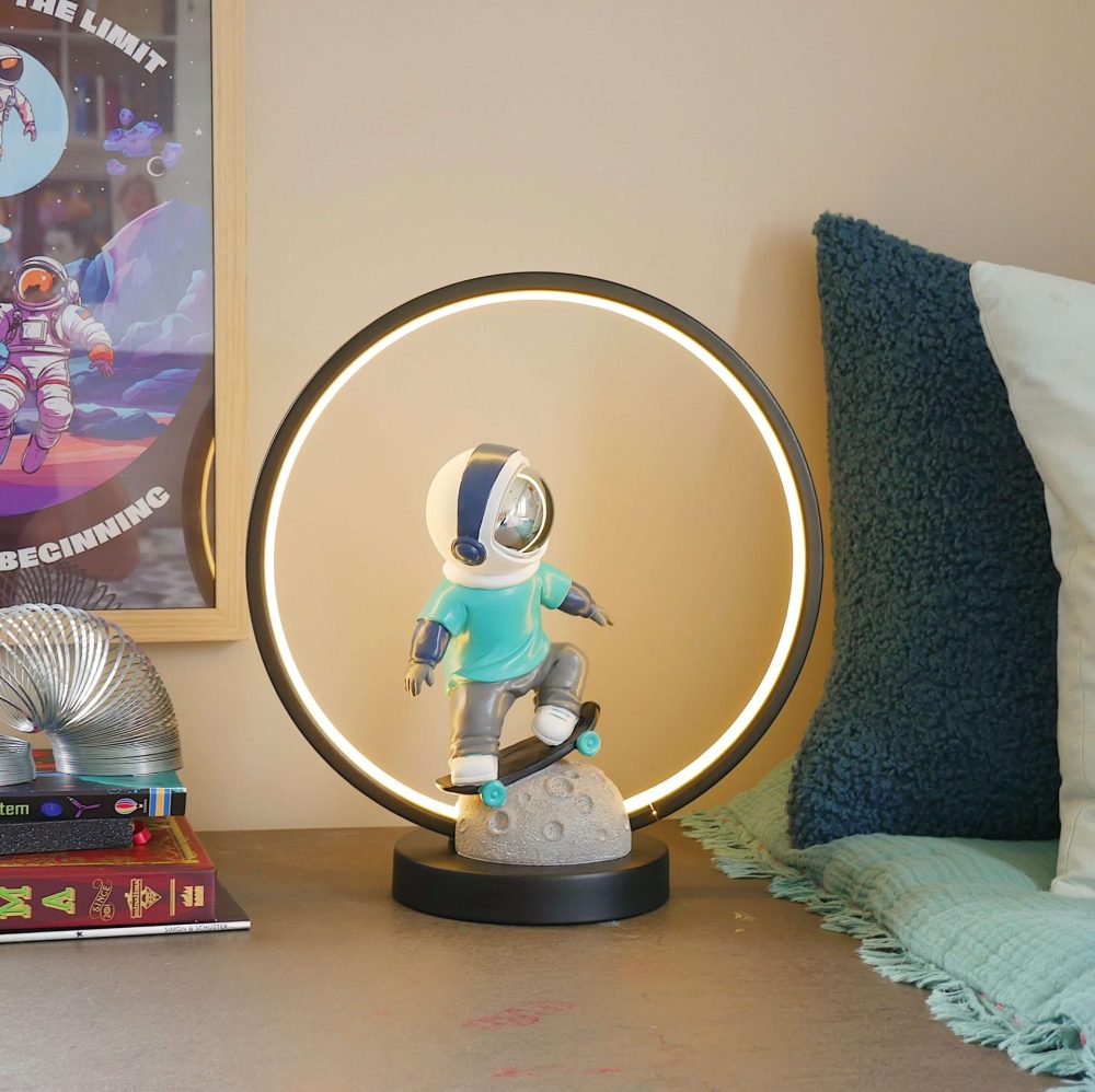 Steepletone Astro Skate Bedside Light - Ultra Cool Astronaut figurine with Warm Glow LED Ring Light - Image 13