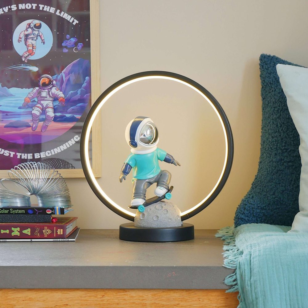 Steepletone Astro Skate Bedside Light - Ultra Cool Astronaut figurine with Warm Glow LED Ring Light - Image 14